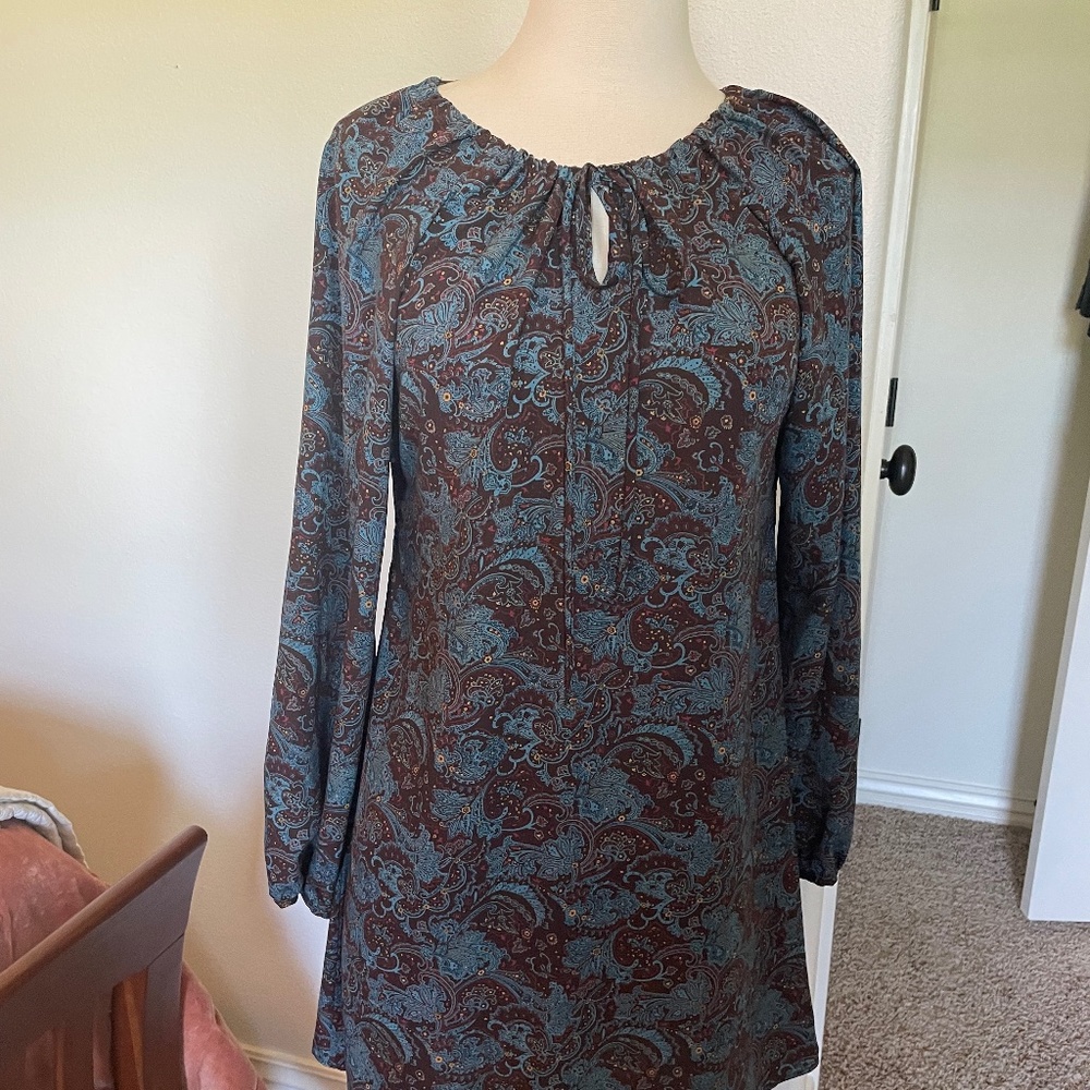 Brown/blue paisley dress, size S